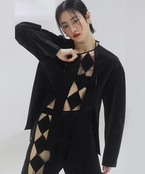 Cutout Diamond Mesh Blouse